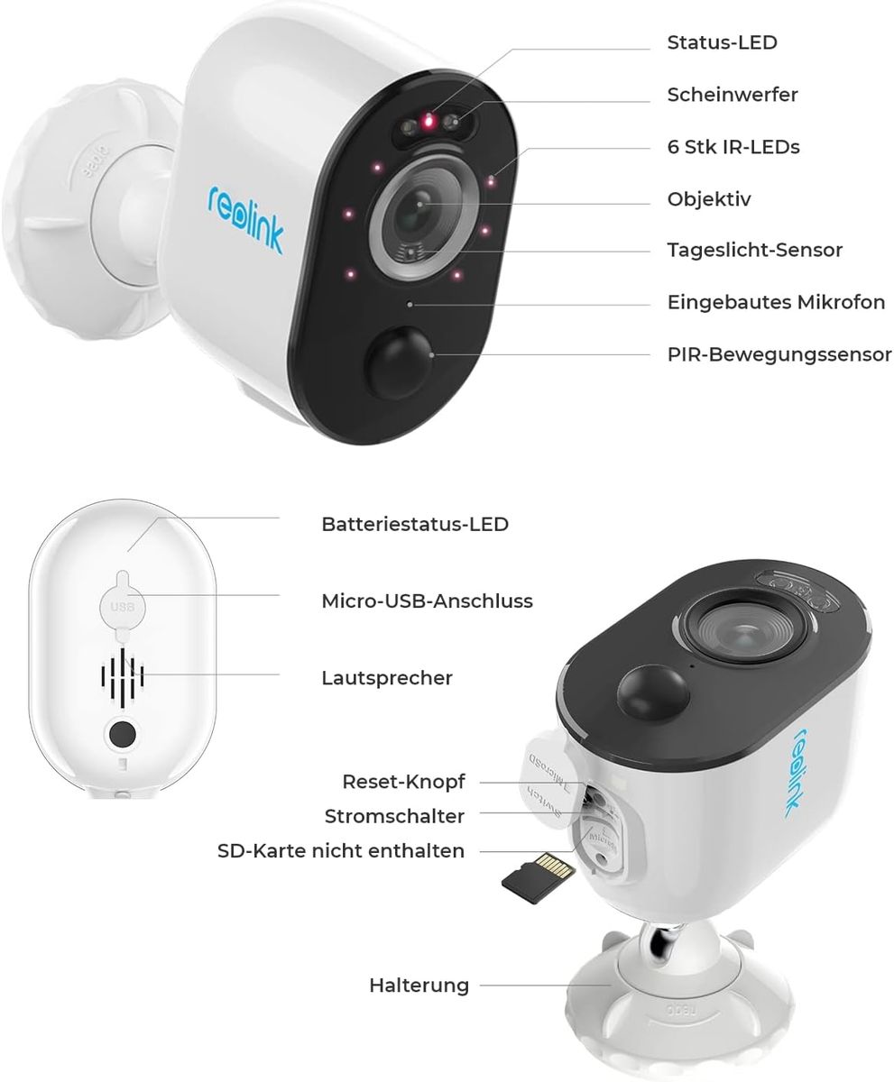 Reolink 2K 4MP Überwachungskamera Aussen Akku Argus 3 Pro+Solarpanel, 2,4/5GHz WiFi, Kein Hub Erforderlich, mit Mensch/Fahrzeug/Haustiererkennung, Solar WLAN Kamera Outdoor mit Farbnachtsicht (1) Argus 3 Pro in Weiß mit Solarpanel