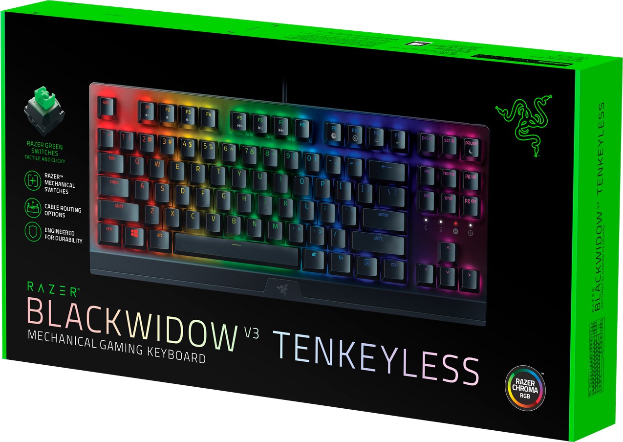 Razer BlackWidow V3 TKL Gaming Keyboard Green Switches Chroma RGB UK Layout QWERTY