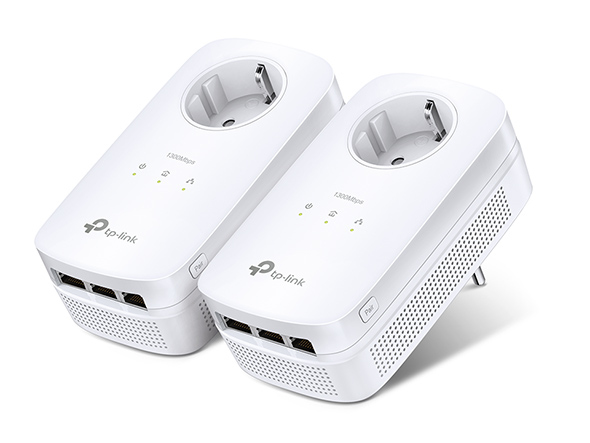 TP-Link TL-PA8030P KIT AV1300 Powerline-Kit, 1300 Mbit/s, MU-MIMO, 3x Gigabit-Ports, integrierte Steckdose, Weiß, V2.0