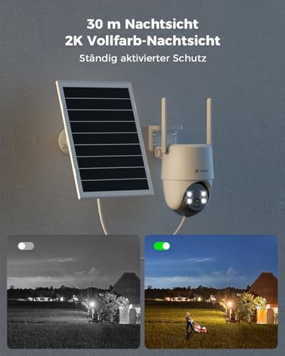 COCOCAM ZY-Q6 4G LTE Außen-Überwachungskamera mit eSIM, 3MP (2304×1296), 15000mAh Akku & 8W Solarpanel, IP66, Nachtsicht 30m, KI-Personenerkennung, PTZ 355°/90°