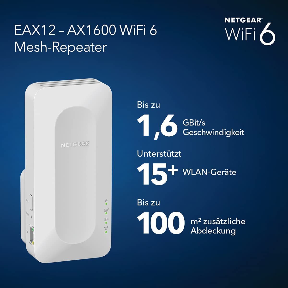 NETGEAR  Nighthawk EAX12 Wi-Fi 6 WLAN Mesh Repeater AX1600 DualBand Smart Roaming