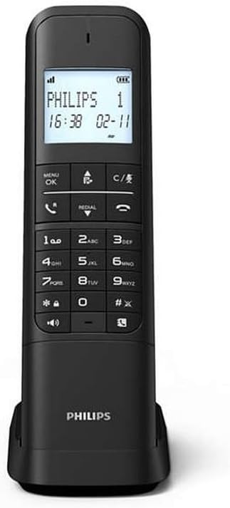 Philips M4701B/12 Schnurloses DECT-Telefon, 4,6 cm (4,6 Zoll), LCD-Display, Hintergrundbeleuchtung, Agenda 50 Zahlen, Freisprecheinrichtung, programmierbare Tasten, HQ-Sound – Schwarz (kompatibel: ES