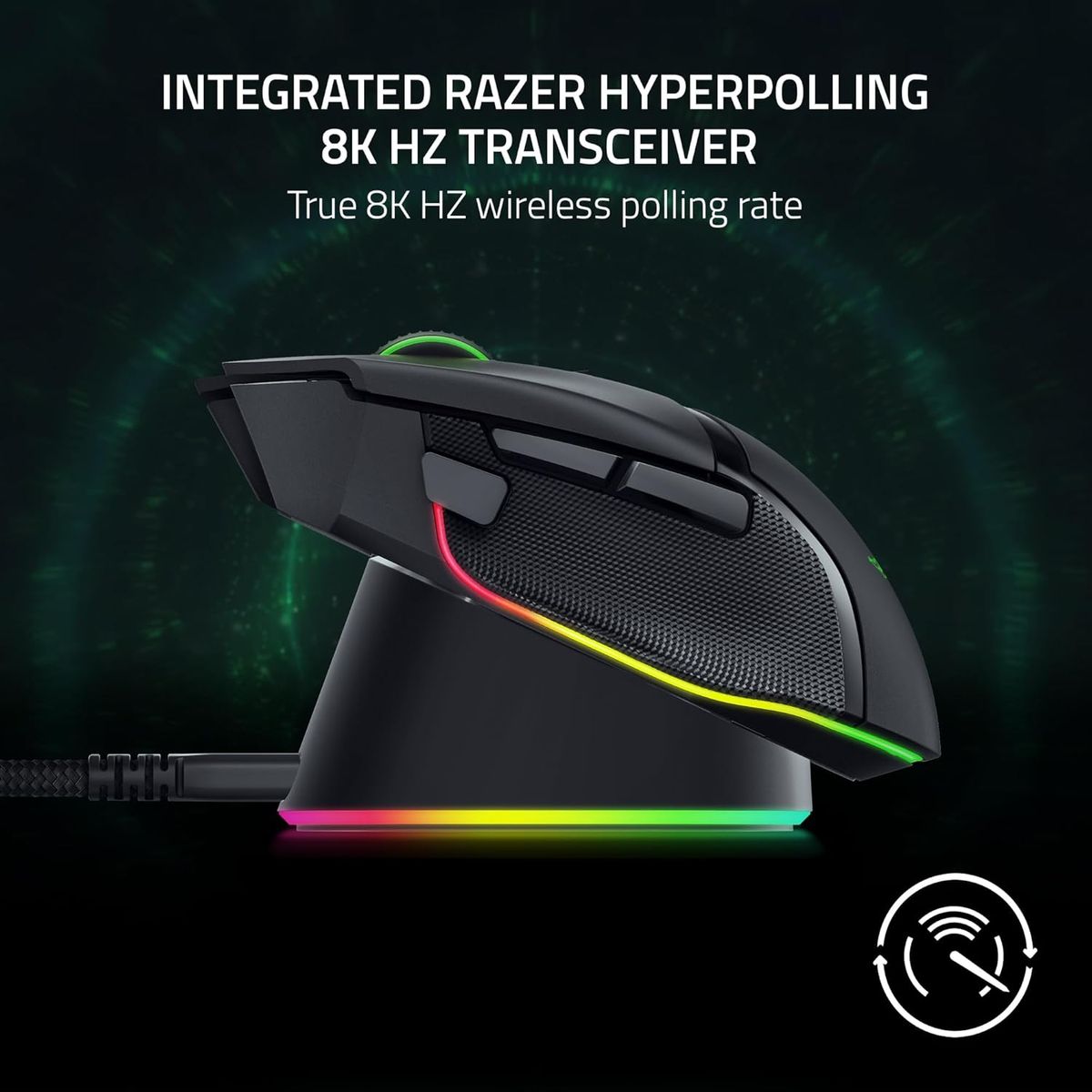 Razer Mouse Dock Pro mit kabellosem Ladepuck: magnetisches kabelloses Laden - Integrierter HyperPolling 4K Hz Transceiver - Anti-Rutsch-Basis - Chroma RGB Beleuchtung - Schwarz