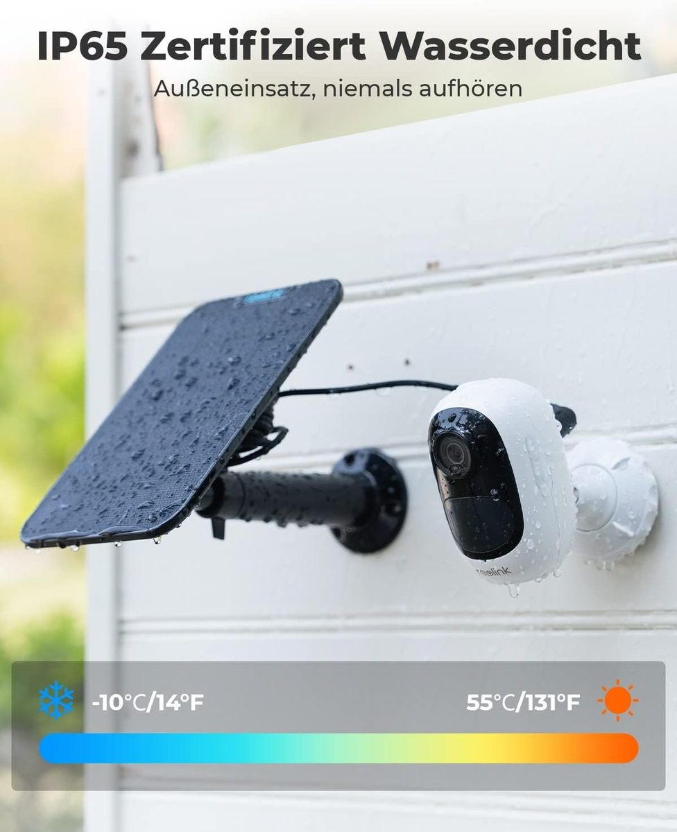 Reolink Solar Überwachungskamera Aussen Akku, Standalone, 2K 3MP HD, Kabellose WLAN Kamera Outdoor mit Person/Fahrzeugerkennung, 2,4GHz WiFi, Alarmfilterung, Keine Monatsgebühr, Argus 2E+Solarpanel