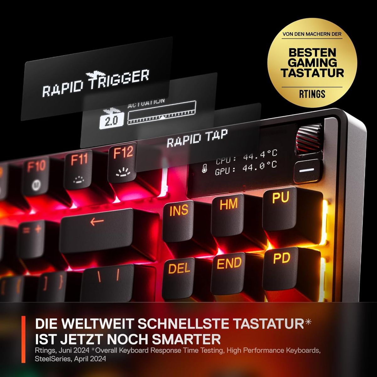 SteelSeries Apex Pro TKL Gen 3 - HyperMagnetic Gaming-Tastatur - OmniPoint 3.0 Switches - Anpassbares Ansprechverhalten - Rapid Trigger - Rapid Tap/SOCD - OLED - PBT-Keycaps - USB-C - (DEU Layout - QWERTZ)