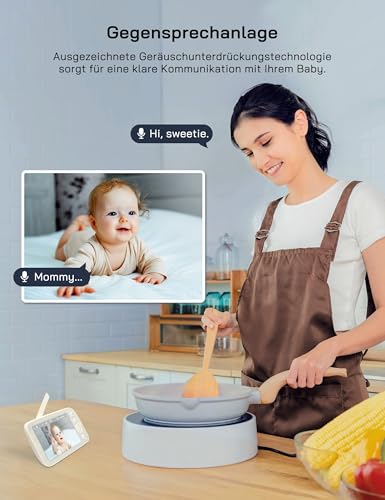 WOLFANG WB03 Video-Babyphone mit Kamera 5 Zoll, 1080P HD, Schwenk-Neige 360°/90°, Infrarot-Nachtsicht, 2-Wege-Audio, 2350 mAh Akku 20 Std., Temperatur- & Schreierkennung, kein WLAN, ca. 300 m Reichweite
