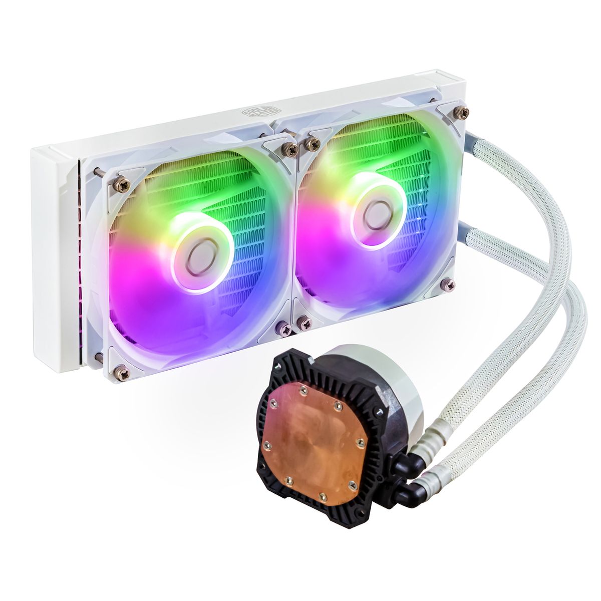 Cooler Master MasterLiquid 240L Core ARGB White Flüssigkeitskühlung CPU, 240 mm Radiator, 2x120 mm Lüfter, PWM, 1750 RPM, Weiß