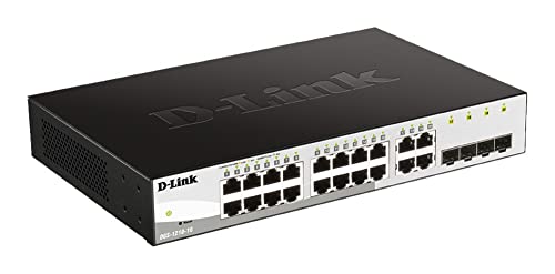 D-Link DGS-1210-16/E 16-Port Smart Managed Gigabit Switch, 16x 10/100/1000 Mbit/s, 4x SFP/Combo Slots, lüfterlos, energiesparend, Nur EU-Netzkabel