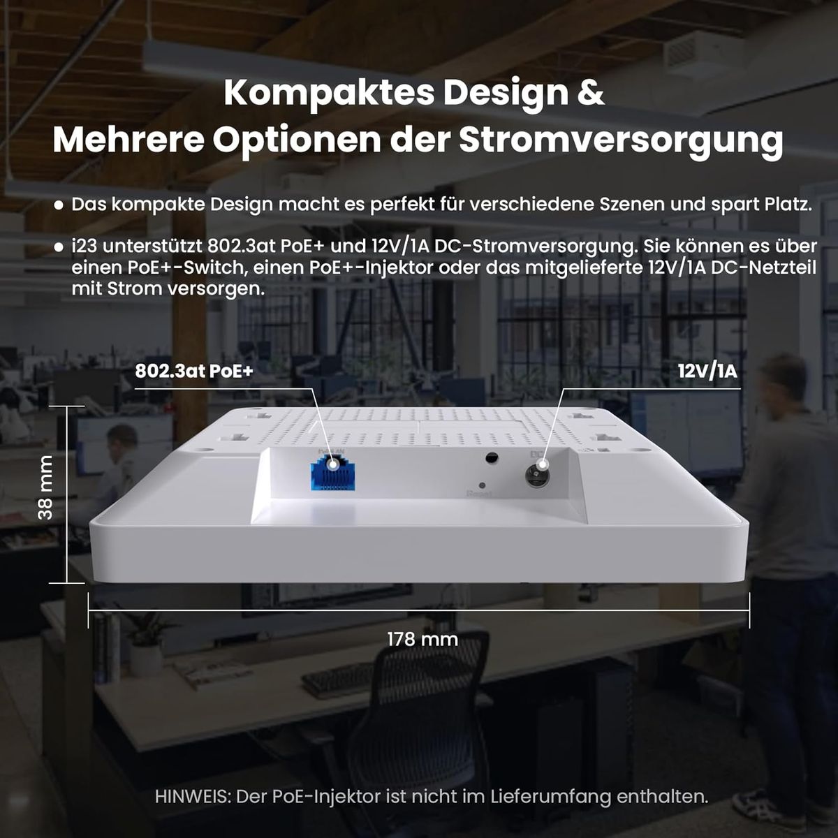Tenda i23 AC1200 WLAN Access Point, Dualband 802.11ac, 1x Gigabit LAN, PoE+ 802.3at, verwaltbar per App & Web, Wand-/Deckenmontage, Weiß, inkl. Netzteil