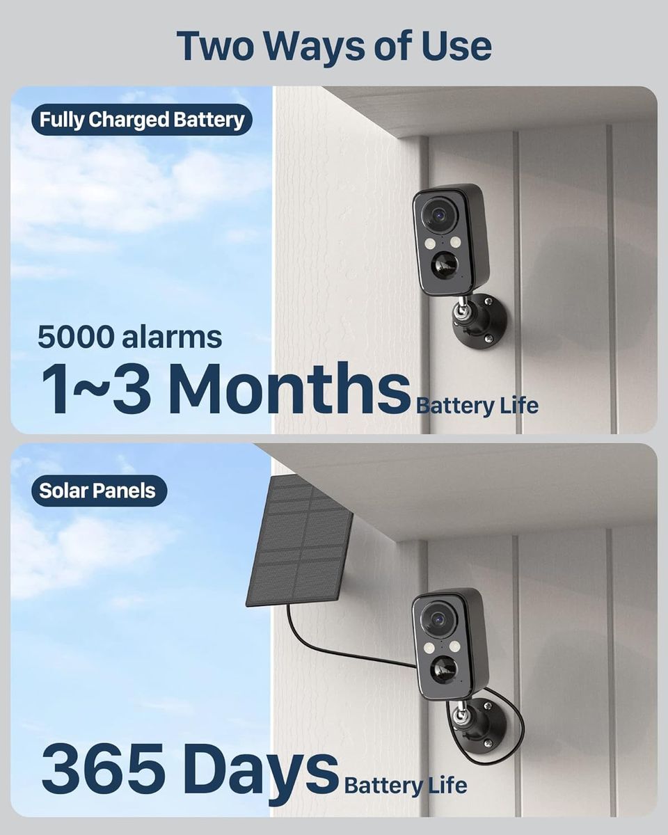 IHOXTX Überwachungskamera Aussen Akku Solar: Kamera Überwachung Aussen WLAN mit Bunte Nachtsicht - PIR Bewegungserkennung - 2-Wege-Audio - IP66 wasserdicht - Ganzjähriger ununterbrochener Schutz Schwarz