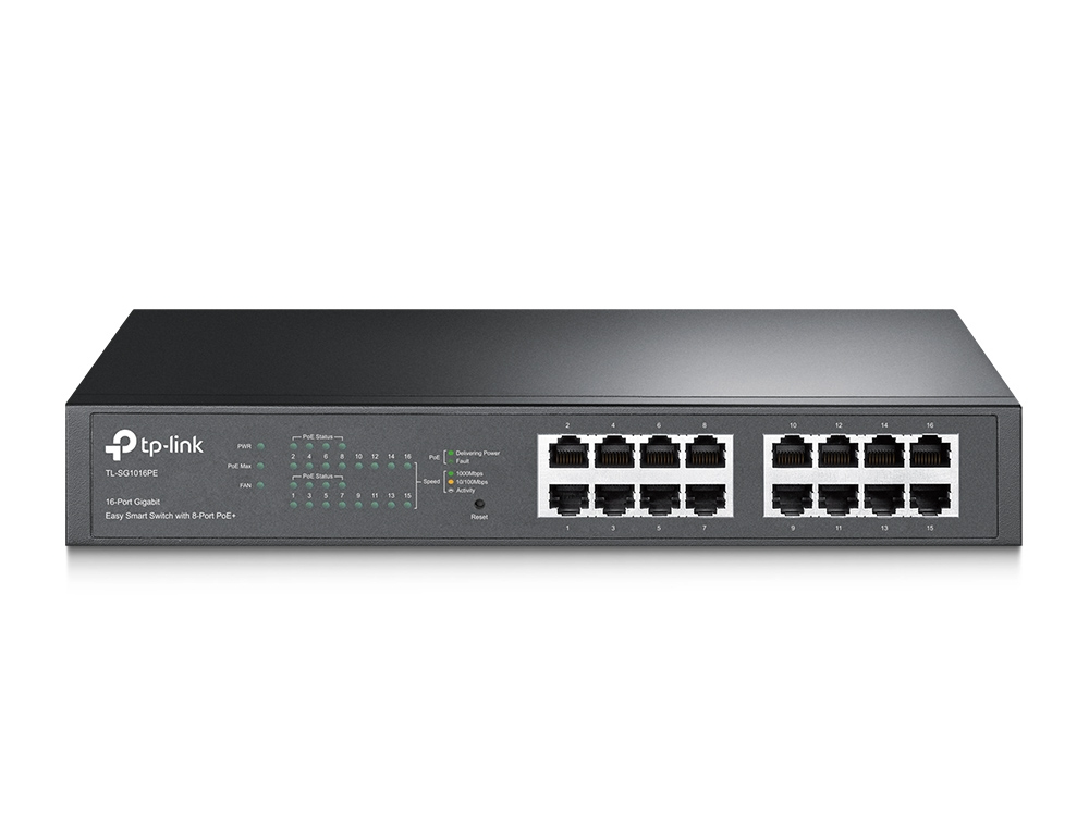 TP-Link TL-SG1016PE 16-Port Gigabit Easy Smart Switch, 8x PoE+ (124W), Managed L2, Web-Management, 1U Rack, V3.0