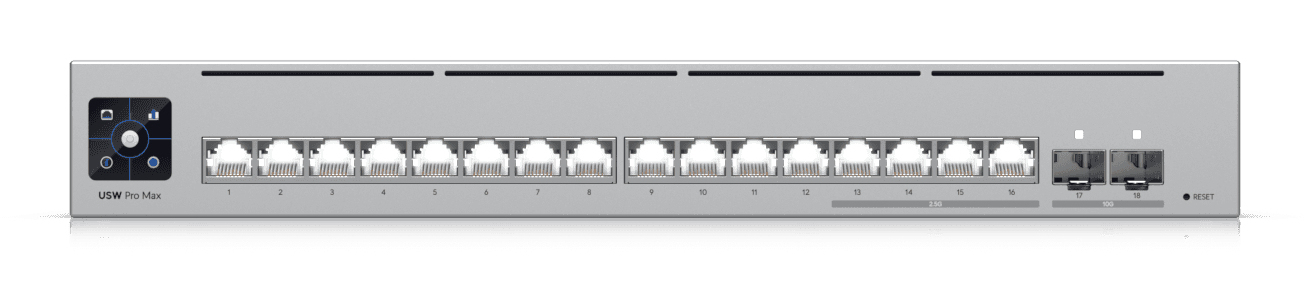 Ubiquiti USW-PRO-MAX-16 L3 Switch, 16x 2.5G (100/1000/2500) Kupfer, 2x SFP+ 10G, 1U Rack, Grau, Netzteil enthalten