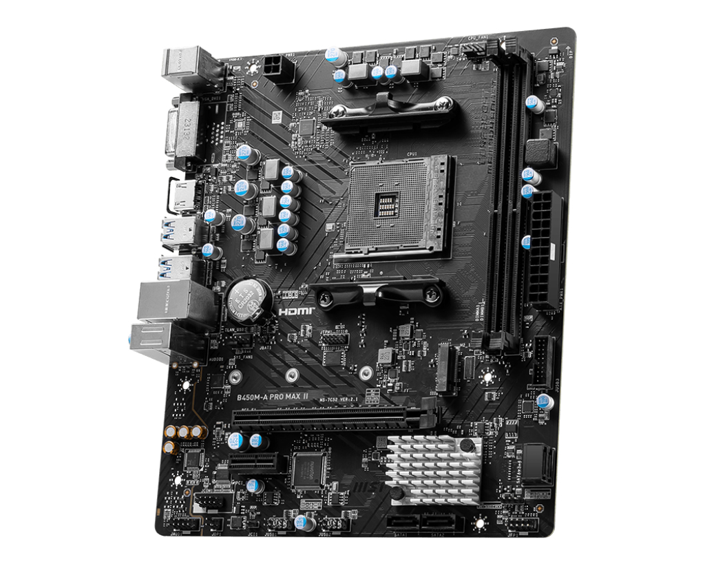 MSI B450M-A PRO MAX II Mainboard Sockel AM4 B450 micro ATX DDR4 2x DIMM 64 GB M.2 SATA III 2.5 Gigabit LAN Realtek ALC897
