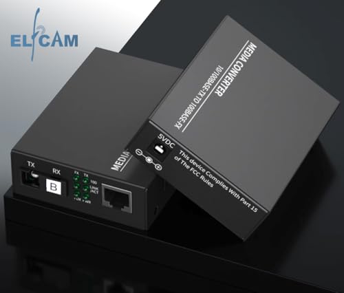 Elfcam 2 x 1 Port RJ45 Ethernet-Faser-Medienkonverter, 1,25 G SFP (Mini-GBIC), SC Monomode, bis 20 km, 1x RJ45 Gigabit