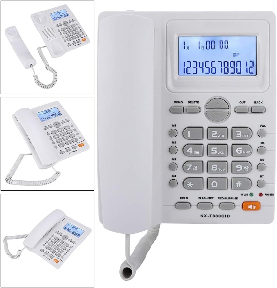 Tosuny KX-880CID Schnurgebundenes Telefon mit Freisprecheinrichtung und Anrufer ID Anzeige, Festnetztelefon mit Zwei Anschlüssen für Privatanwender/Hotel/Unternehmen/Büro Weiß