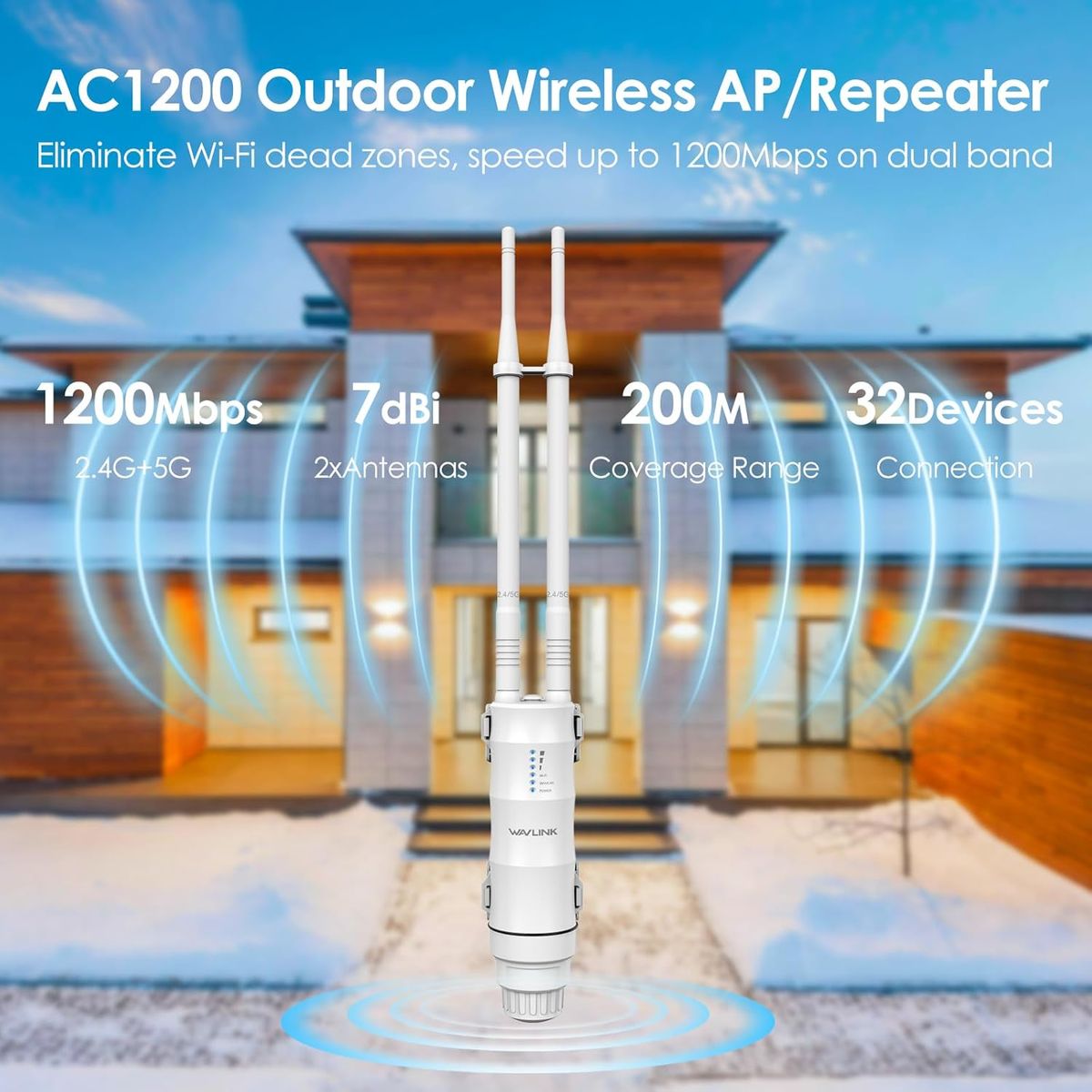 Wavlink WL-WN570HA2 AC1200 Outdoor WLAN-Repeater, Dualband 2,4/5 GHz, Access Point, PoE-Unterstützung, IP67