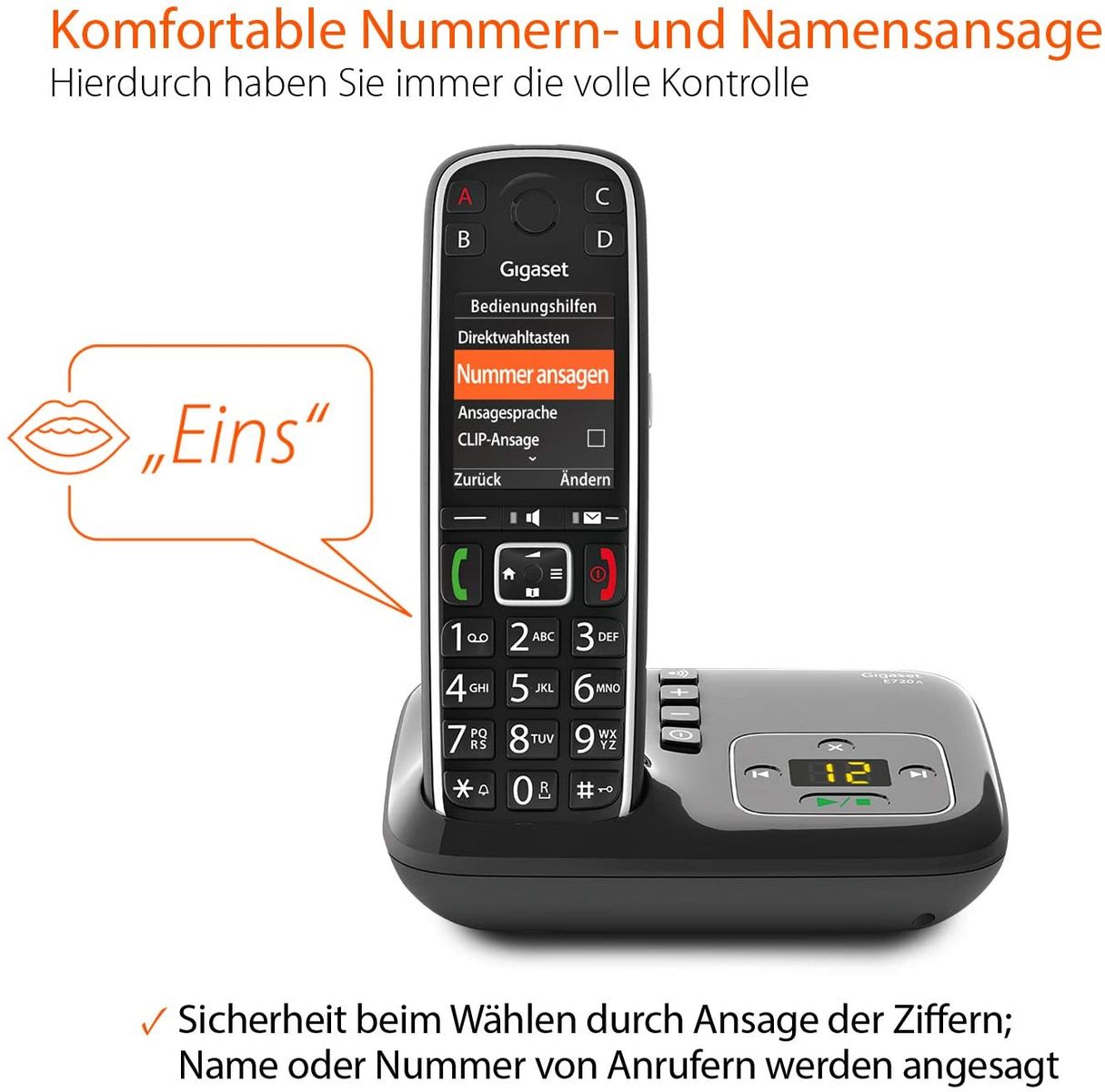 Gigaset E720A Analog/DECT telephone Wireless handset Caller ID SMS