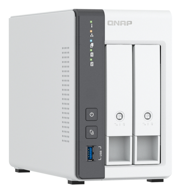 QNAP TS-216G 2-Bay NAS Tower, 2,5GbE, Quad-Core Cortex-A55 2,0 GHz, 4 GB RAM, NPU, Hot-Swap, 2x SATA HDD/SSD, 2x RJ-45, 65 W, Weiß