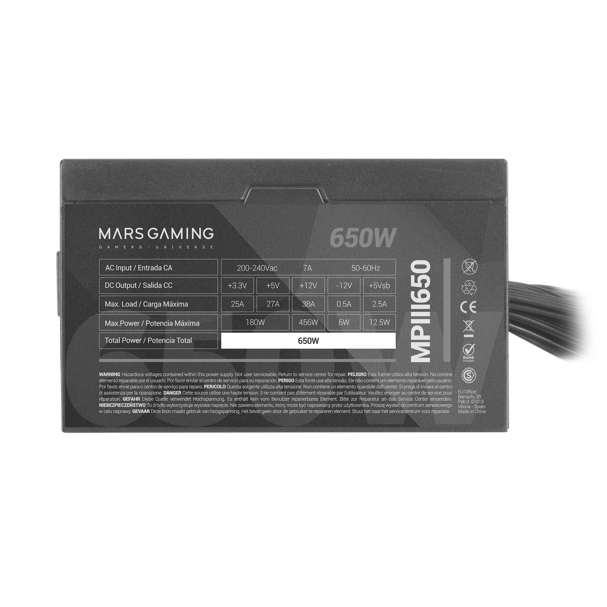 Mars Gaming MPIII650 PC-Netzteil 650 W, 20+4-pin ATX, 6+2-pin PCIe, 4x SATA, Nicht-modular, 12 cm Lüfter, Schwarz
