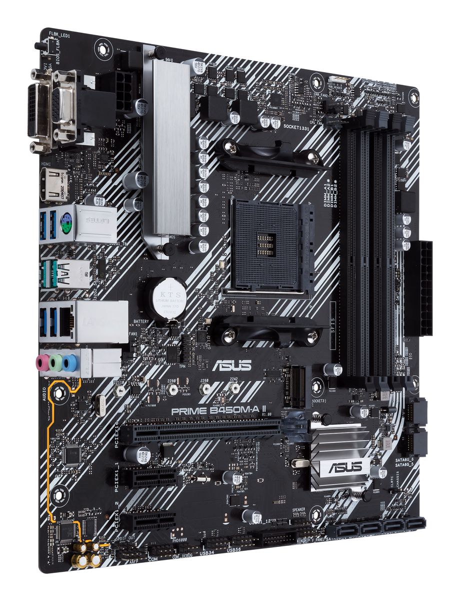 ASUS PRIME B450M-A II Mainboard, AMD B450, Sockel AM4, micro ATX, DDR4, 4x DIMM, 128 GB, SATA III, M.2, HDMI 2.0b, Realtek Gigabit LAN