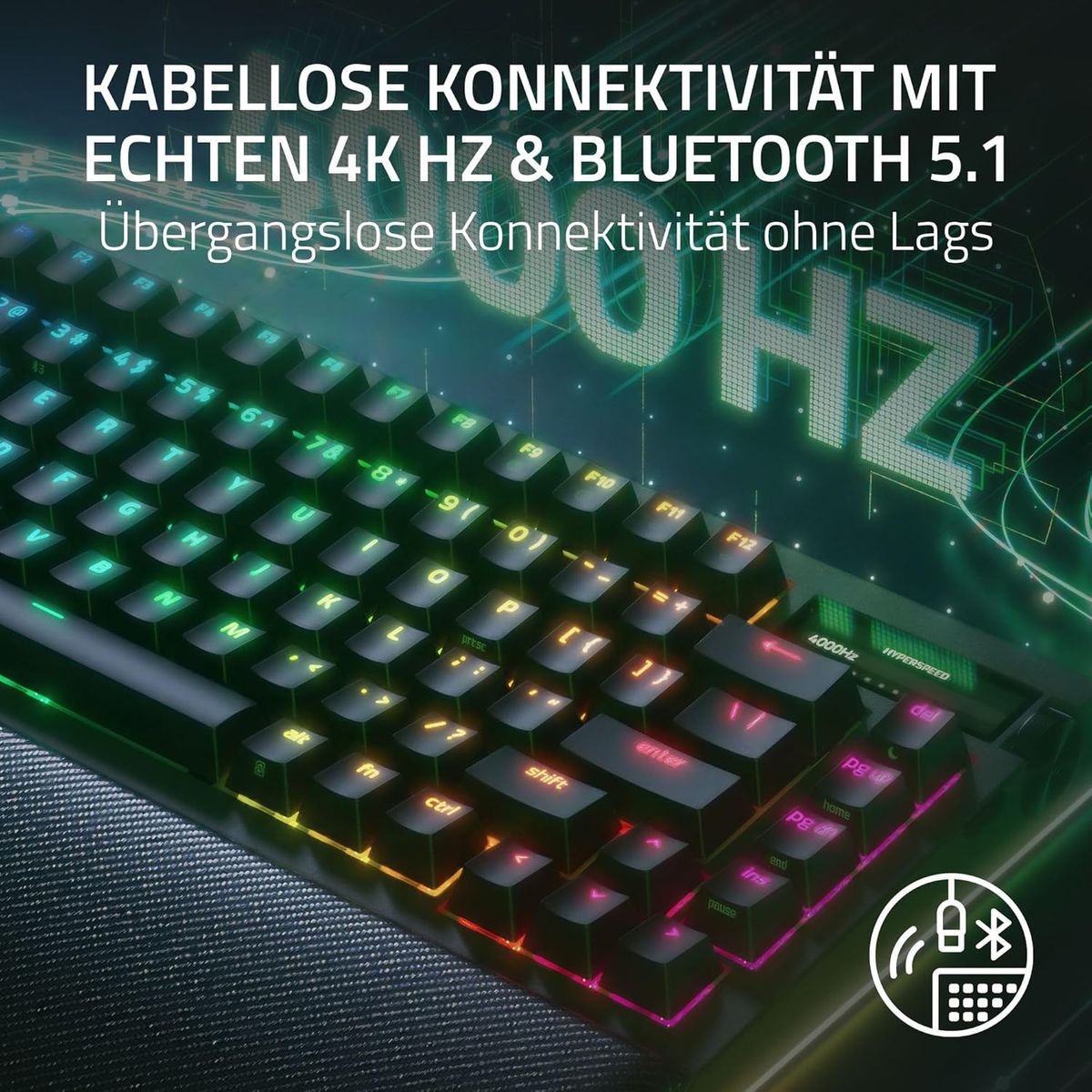 Razer BlackWidow V4 Pro 75% - Kabellose Hotswap-Gaming-Tastatur - OLED-Display (Command Dial, Konnektivitu00e4t 4K Hz & Bluetooth, Razer Snap Tap, magnetische Handballenauflage) Schwarz - (USA Layout - QWERTY)