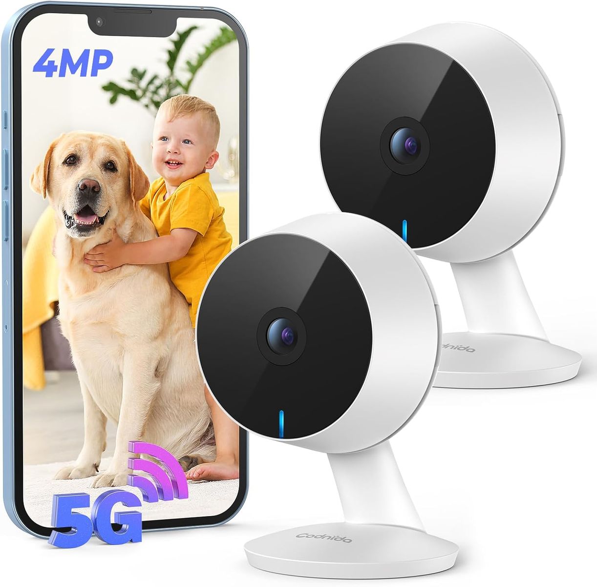 Codnida Mini12 Q 2er-Set Mini Überwachungskamera, 2.5K (4MP) WLAN 2,4/5 GHz, Innen/Außen, Nachtsicht 8 m, 2‑Wege‑Audio, Bewegungserkennung, Micro‑SD, EU Stecker