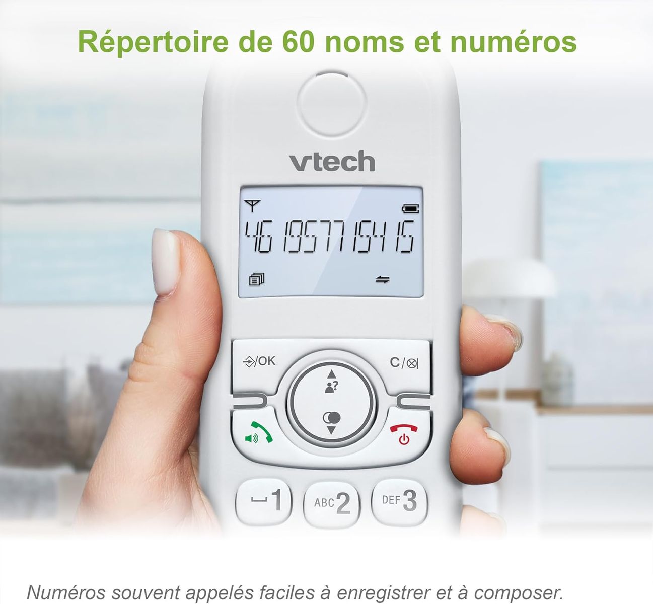VTech CS1500 Schnurloses DECT-Telefon mit Anrufsperre, Anrufer-ID/Anklopfen, Freisprecheinrichtung, beleuchtetem Display und Tastatur