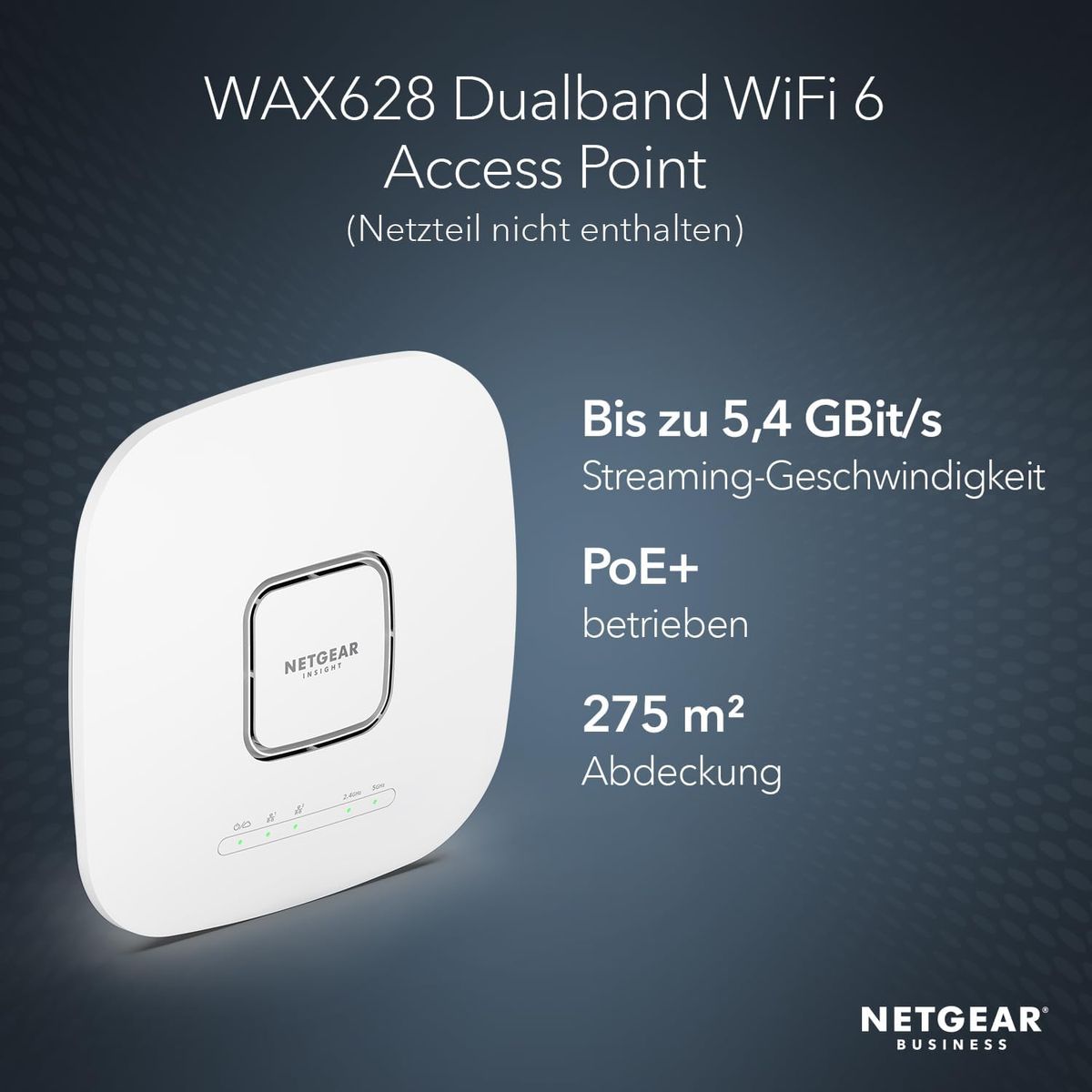 NETGEAR WAX628-111EUS WLAN Access Point, Dual-Band 2,4/5 GHz, WiFi 6 (802.11ax), PoE, 2,5 Gbit/s Ethernet, Weiß