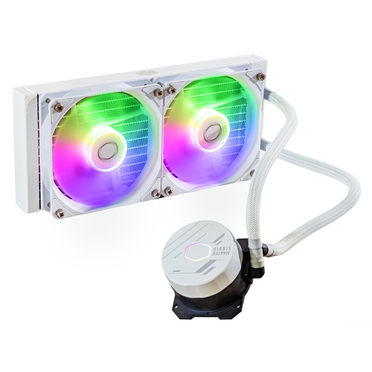 Cooler Master MasterLiquid 240L Core ARGB White Flüssigkeitskühlung CPU, 240 mm Radiator, 2x120 mm Lüfter, PWM, 1750 RPM, Weiß