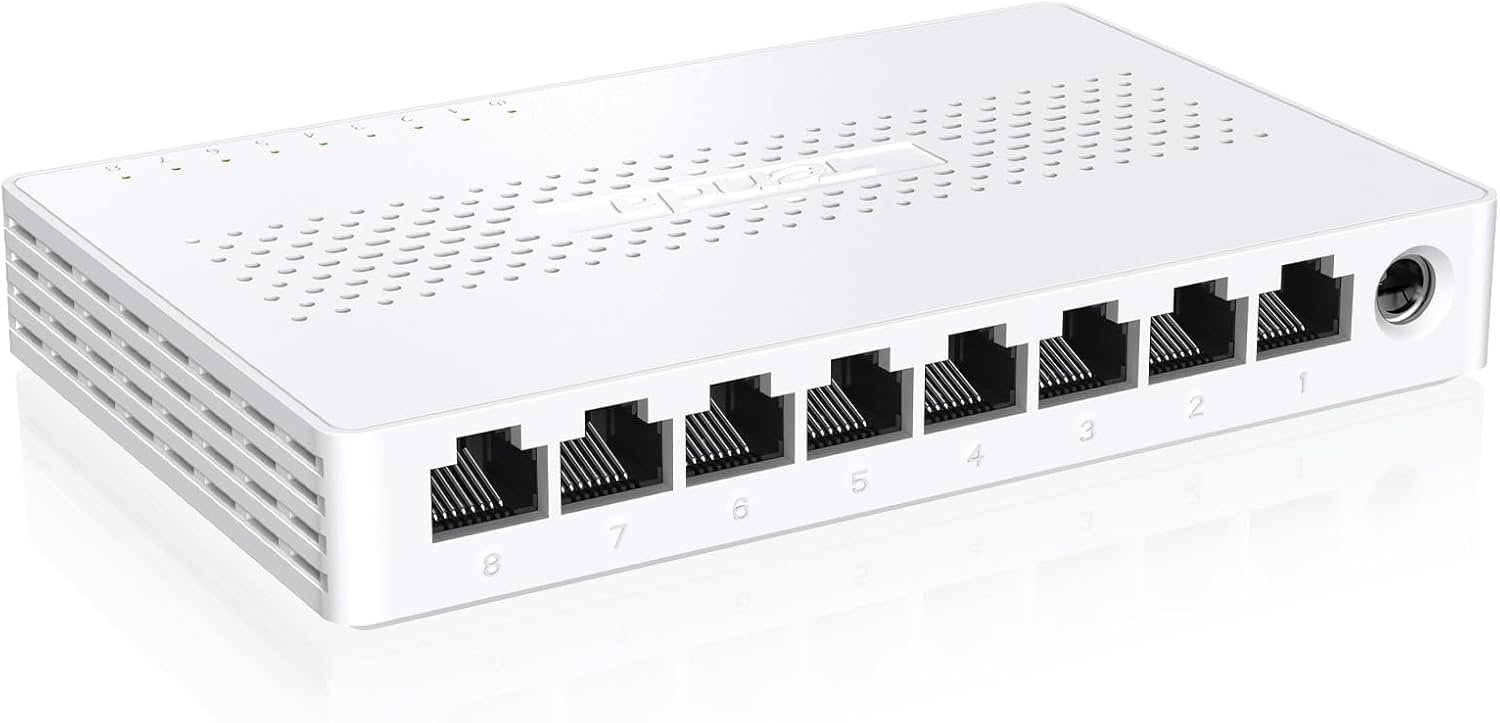 Tenda SE108 2.5 Gbit 8-Port Unmanaged Switch, 8x RJ45 2.5G, Lüfterlos, Plug-and-Play, Desktop-/Wandmontage, Ideal für NAS, Server & Gaming-PC, Weiß