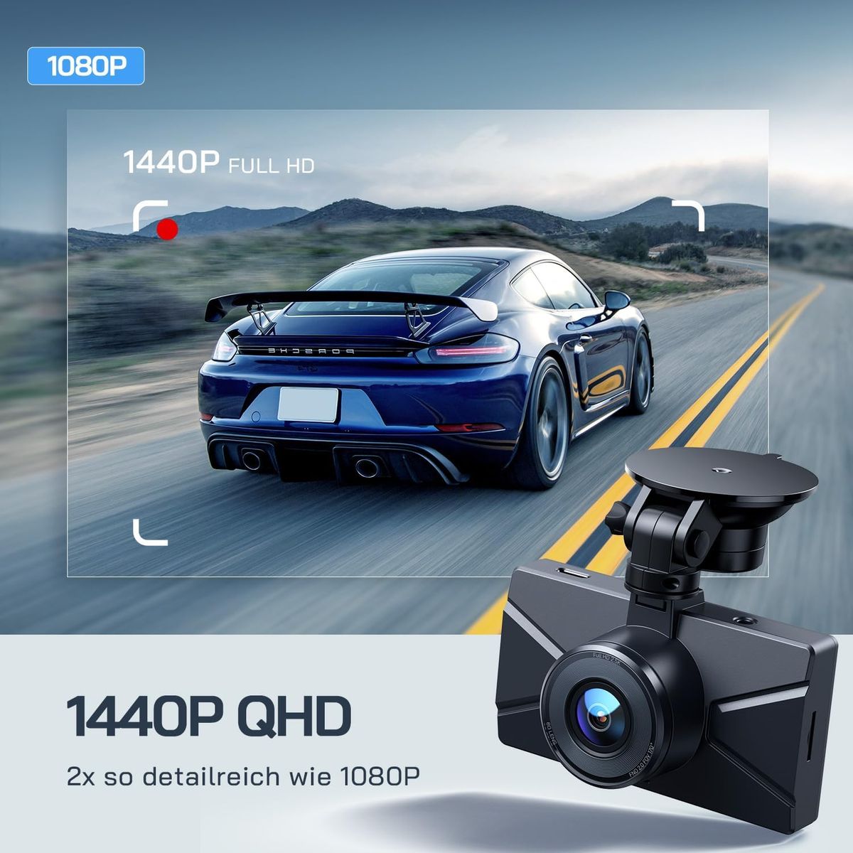 WOLFANG WD02 Dashcam für Auto Front+Rear 2,5K vorne, 1080P hinten, Ultra-Nachtsicht, 170° Weitwinkel, WDR, Parkmodus, G-Sensor, Loop-Aufnahme, 32GB SD-Karte