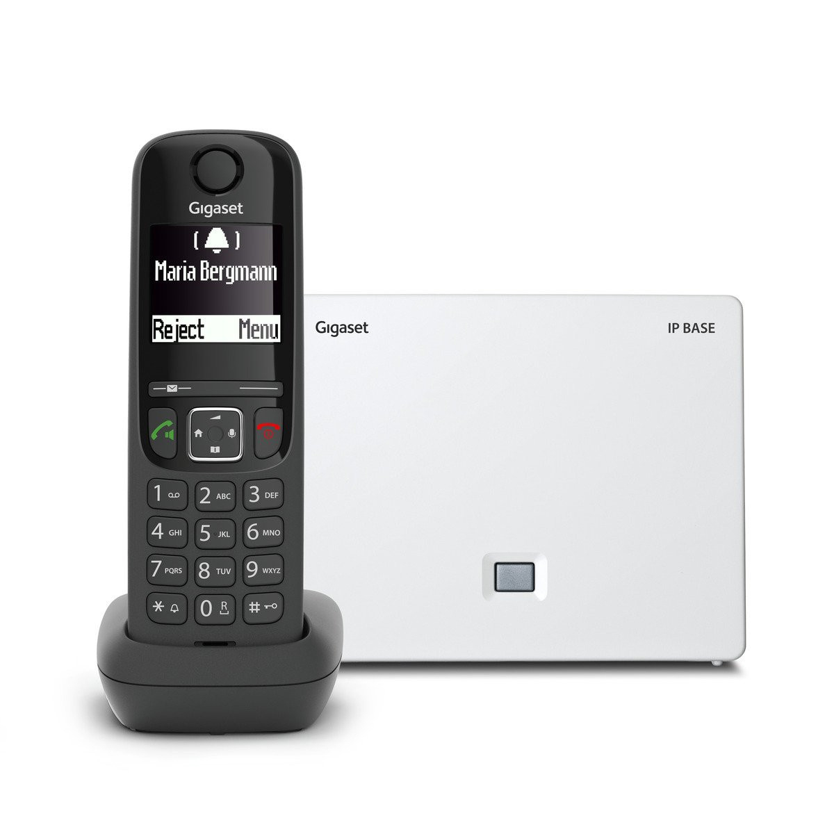 Gigaset AS690A IP BASE Schnurloses DECT-Telefon mit Anrufbeantworter, Freisprechfunktion, Anrufer-Identifikation, 2" Display, 500 Einträge, Schwarz/Weiß