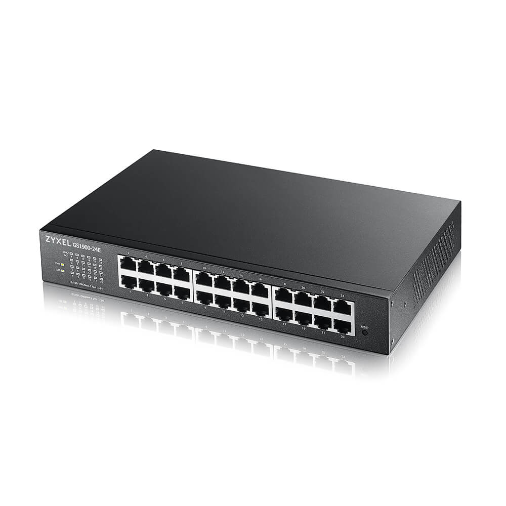 Zyxel GS1900-24E-EU0103F Managed L2 24-Port Gigabit Switch, 1U Rack, 24x RJ45 (10/100/1000), AC-Netzteil, 48 Gbit/s, Schwarz