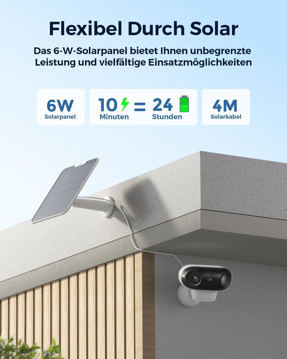 Reolink Argus 4 Pro + Solar Panel 2 4K Akku-Überwachungskamera für Außen, ColorX Farbnachtsicht, 180° Weitwinkel, Dual-Band Wi‑Fi 6, PIR & KI-Erkennung, IP66, Weiß