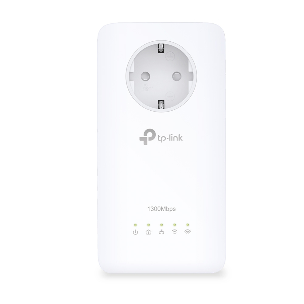 TP-Link TL-WPA8630P PowerLine WLAN Adapter mit integrierter Steckdose, 1300 Mbit/s, Gigabit Ethernet, HomePlug AV2, Weiß, EU V1.0