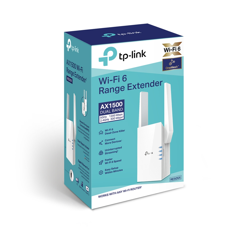TP-Link RE505X V2.0 AX1500 Dualband-WLAN-Repeater, Wi‑Fi 6 (802.11ax), OneMesh, Gigabit LAN, Weiß, EU