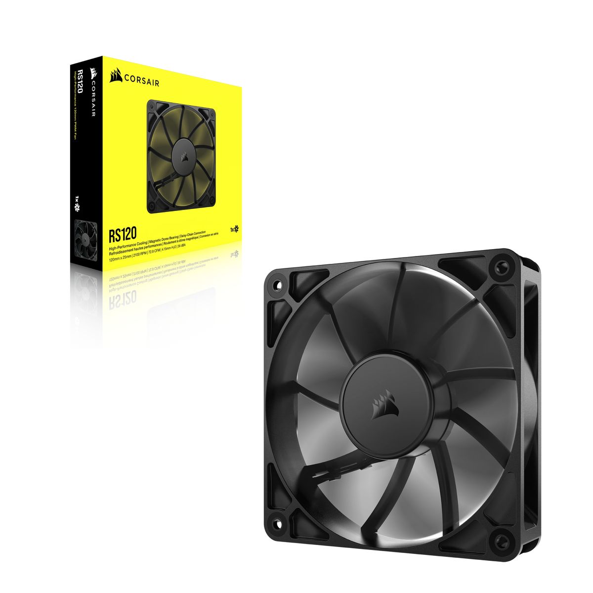 Corsair RS120 Gehäuselüfter 120 mm, PWM, 2100 RPM, 72,8 CFM, 36 dB, 4,15 mmH2O, Schwarz