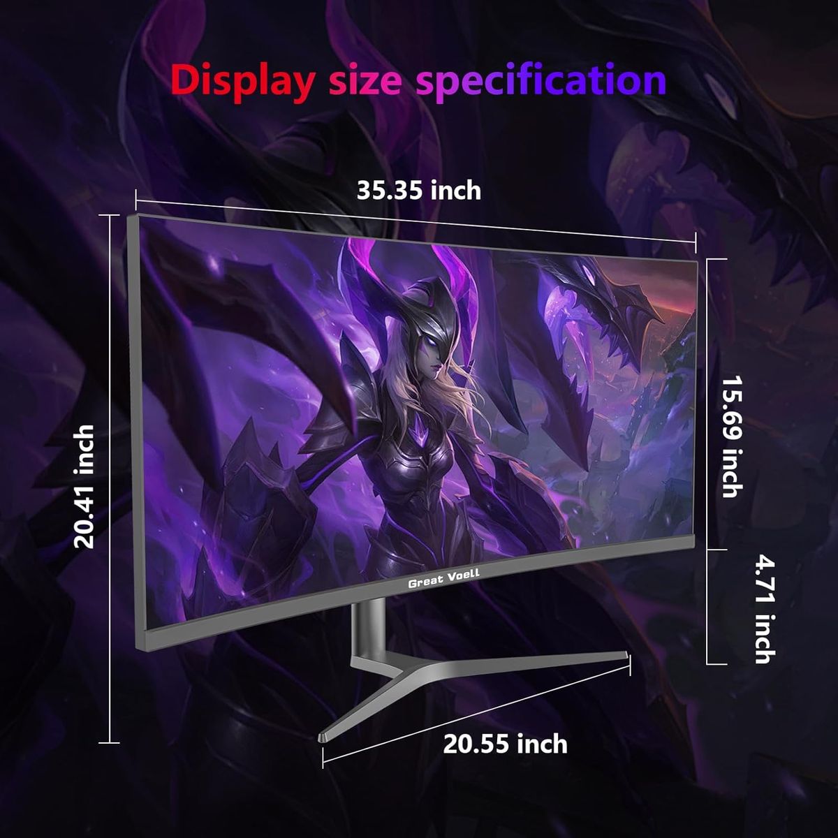 Great voell 38-Zoll Curved Gaming Monitor, 144Hz, UWQHD 3840x1600, 2500R, 1ms, 99% sRGB, FreeSync, HDR, Anti-Blue Light, VESA montierbar, HDMI 2.0, DP 1.4, Multifunktionsständer