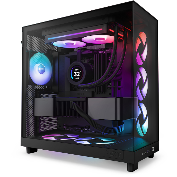 NZXT RF-U24HF-B1 Gehäuselüfter 240mm, 2400 RPM, 75,12 CFM, 3,3 mmH2O, FDB-Lager, 8x RGB-LEDs, 120x240x26 mm, Schwarz