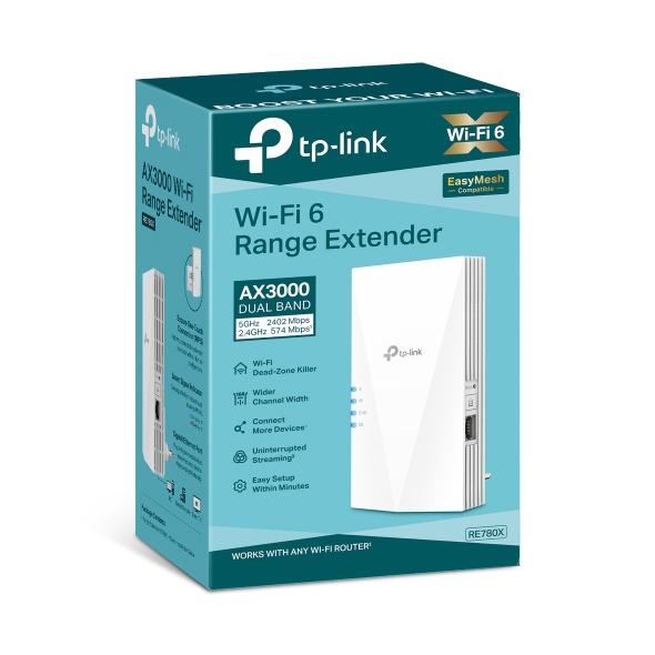 TP-Link RE780X V2.0 WLAN-Repeater AX3000, Dual-Band Wi‑Fi 6 (802.11ax), 1x Gigabit-LAN, Weiß, EU Stecker