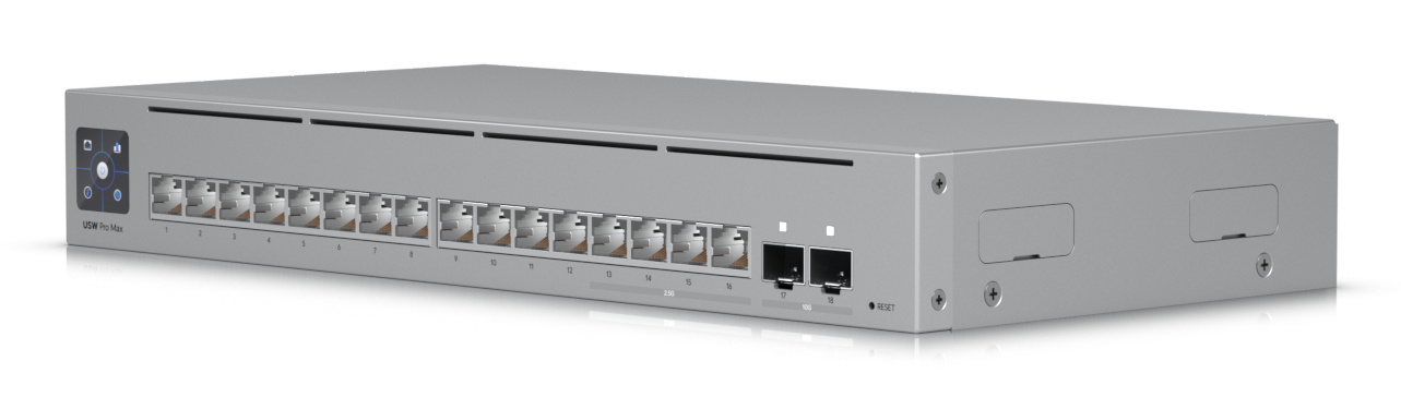 Ubiquiti USW-PRO-MAX-16 L3 Switch, 16x 2.5G (100/1000/2500) Kupfer, 2x SFP+ 10G, 1U Rack, Grau, Netzteil enthalten