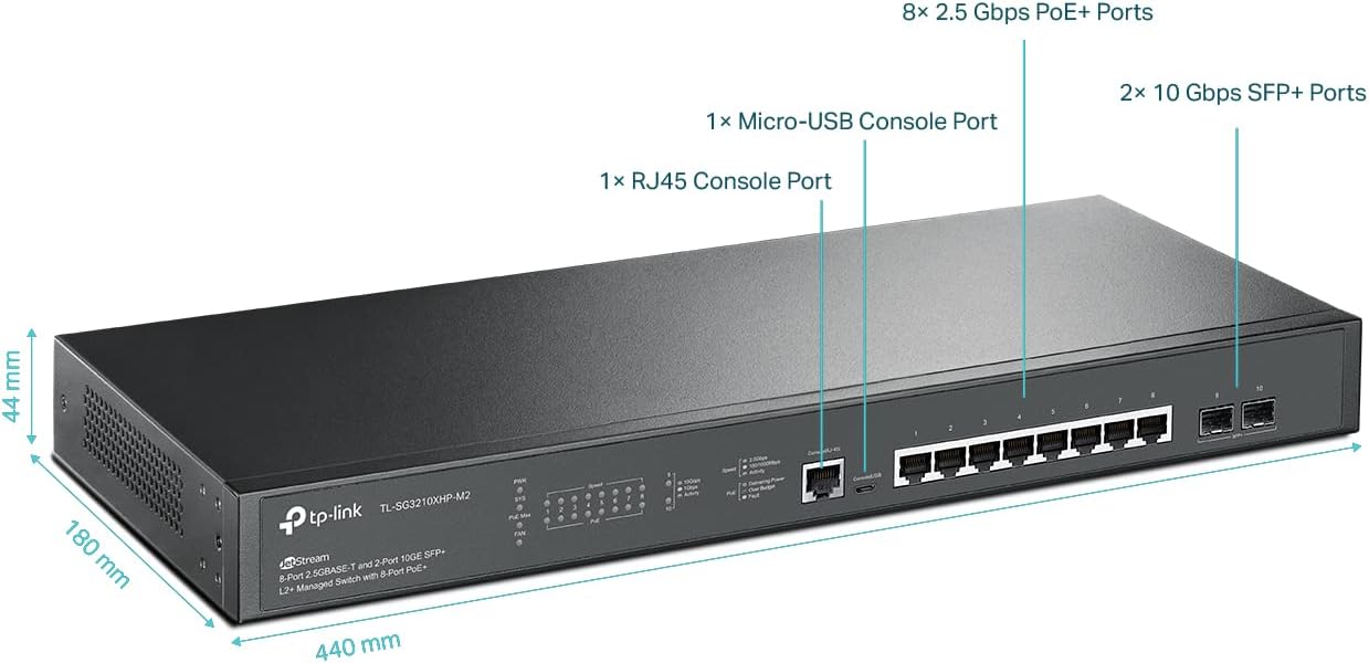 TP-Link Omada SG3210XHP-M2 Netzwerk-Switch Managed L2+ 2.5G Ethernet (100/1000/2500) Power over Ethernet (PoE) 1U Schwarz
