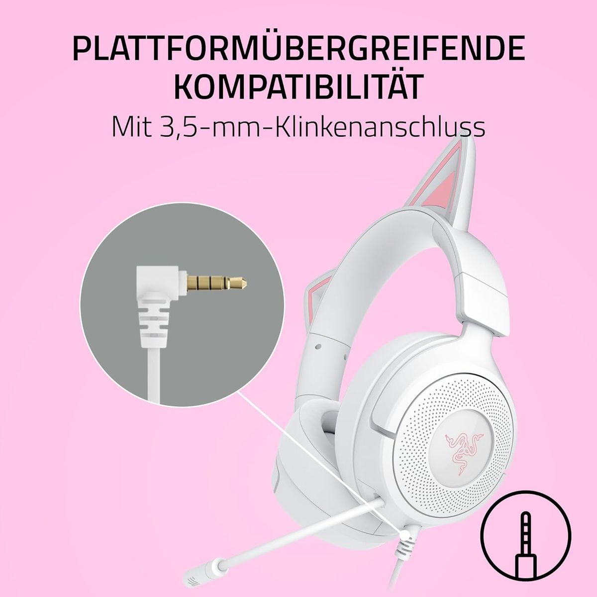Razer Kraken Kitty V3 X Kabelgebundenes Gaming-Headset, Ohrumschließend, 3,5-mm-Klinke, Triforce 40-mm-Treiber, HyperClear Cardioid-Mikrofon, 270 g, Weiß