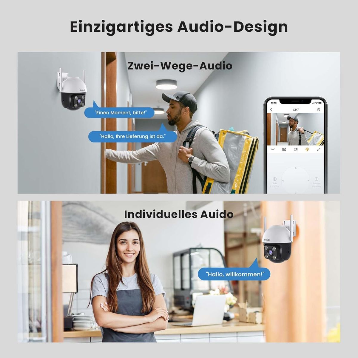 Tenda Überwachungskamera Aussen WLAN 2K+, Fahrzeug-/Personen-/Bewegungserkennung, WLAN Kamera Outdoor 4MP mit Nachtsicht in Farbe, 2-Wege Audio, Ton- und Lichtalarm, APP/Web-Steuerung, CH7 CH7| 2K+
