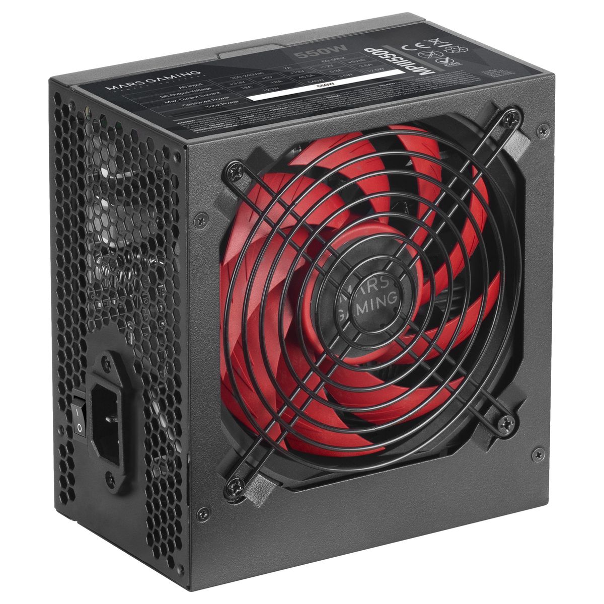 Mars Gaming MPIII550P PC-Netzteil 550 W ATX (24-pin) EPS 4+4 PCIe 6+2 3x SATA Molex 2x FDB-Lüfter Schwarz