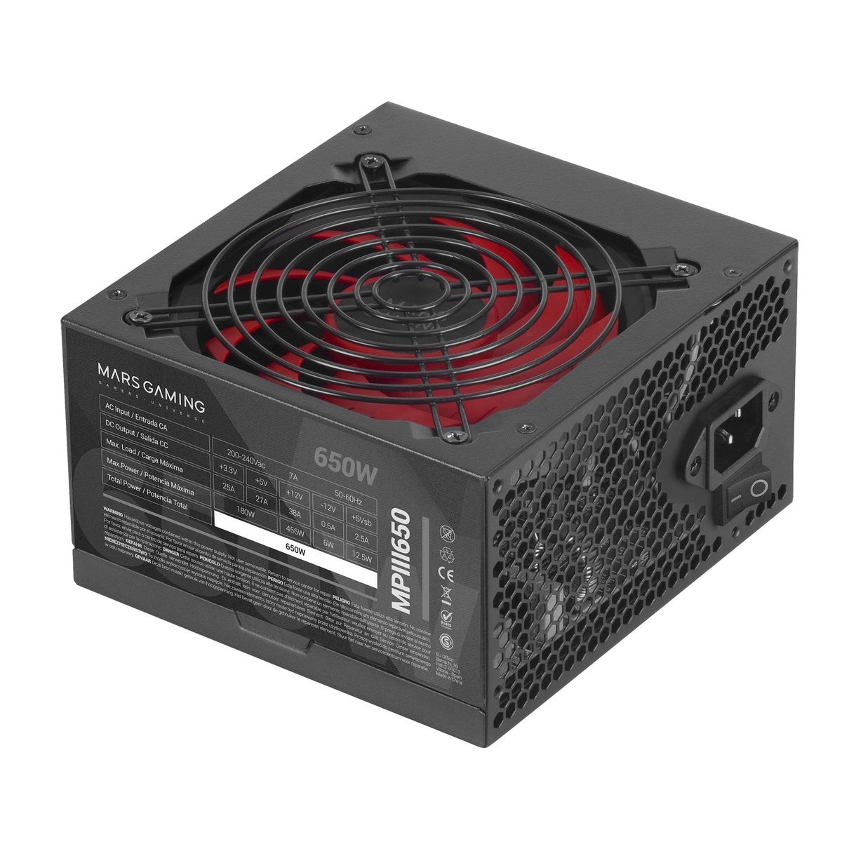 Mars Gaming MPIII650 PC-Netzteil 650 W, 20+4-pin ATX, 6+2-pin PCIe, 4x SATA, Nicht-modular, 12 cm Lüfter, Schwarz