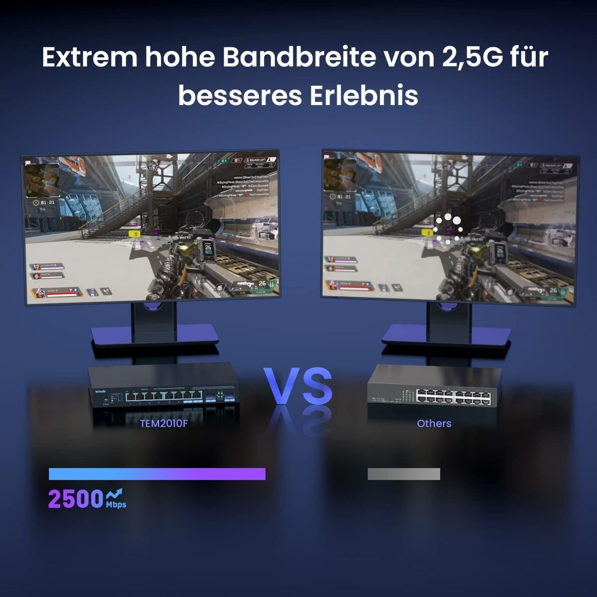 Tenda Switch 8 Port 2.5 Gigabit LAN Switch mit 2 SFP-Ports (VLAN, Statische Aggregation, Unmanaged, Plug-and-Play, Desktop-/Wandmontage, Metallgehäuse) (TEM2010F)