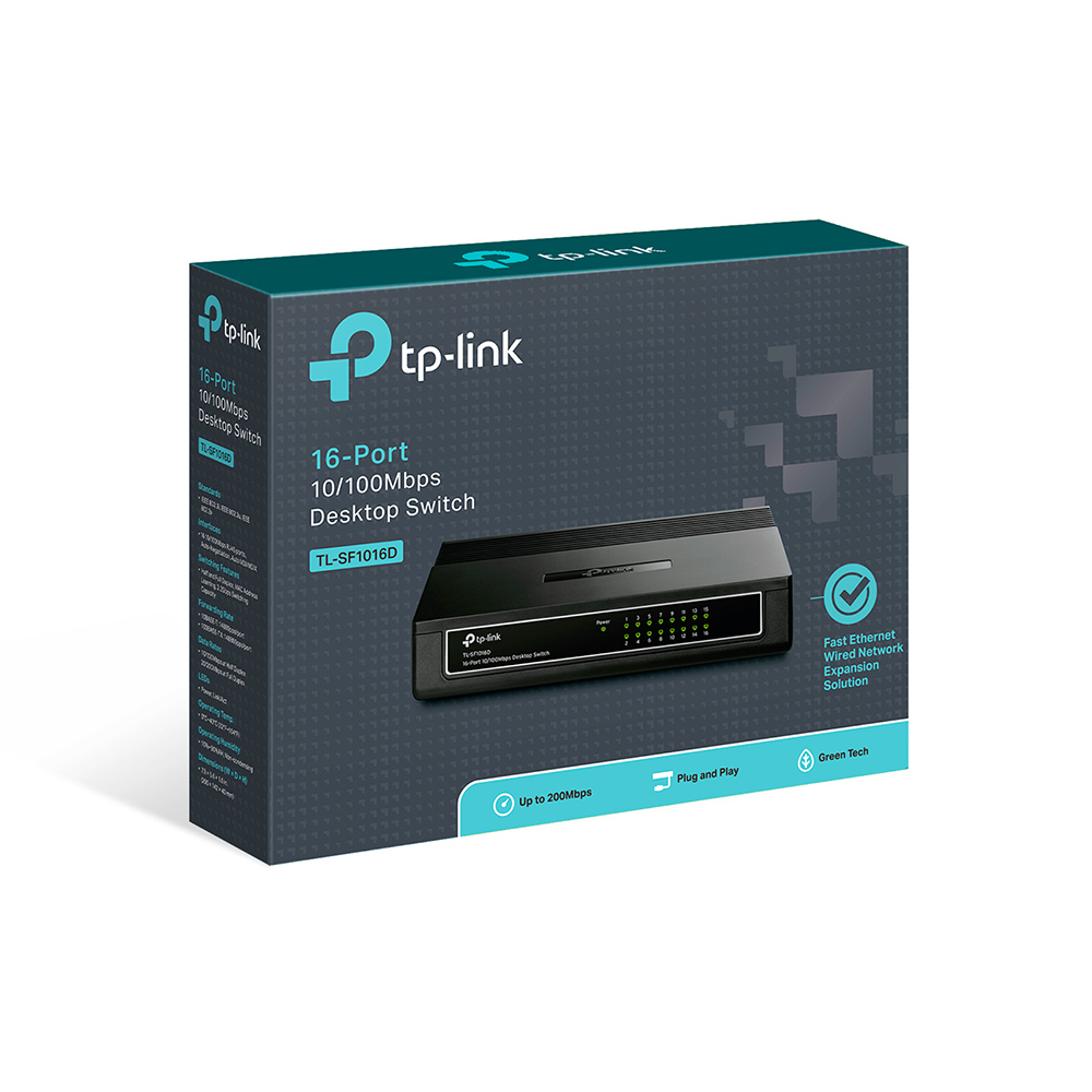 TP-Link TL-SF1016D 16-Port 10/100 Mbps Desktop Ethernet Switch/Hub, Ethernet Splitter, Plug & Play, no configuration required, Black 16-port 10/100Mbps Switch