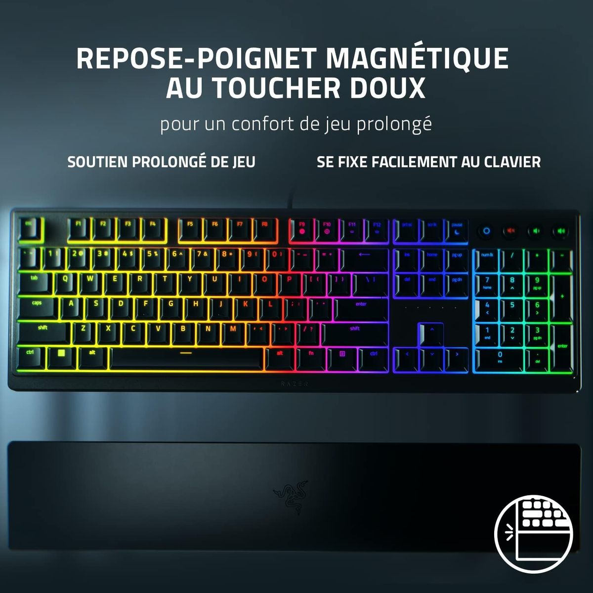 Razer Ornata V3 Gaming Keyboard Media Buttons Mecha-Membrane Switches RGB FRA Layout AZERTY