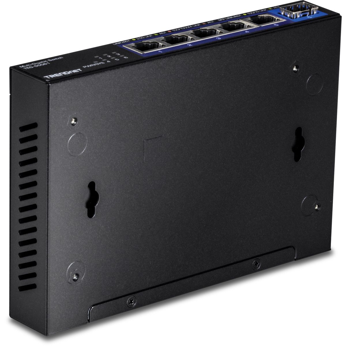 Trendnet TEG-S5061 Unmanaged 5-Port 2.5G Netzwerk-Switch, 1x SFP+, 10G-Unterstützung, Lüfterlos, Wandmontage, Schwarz, 12V
